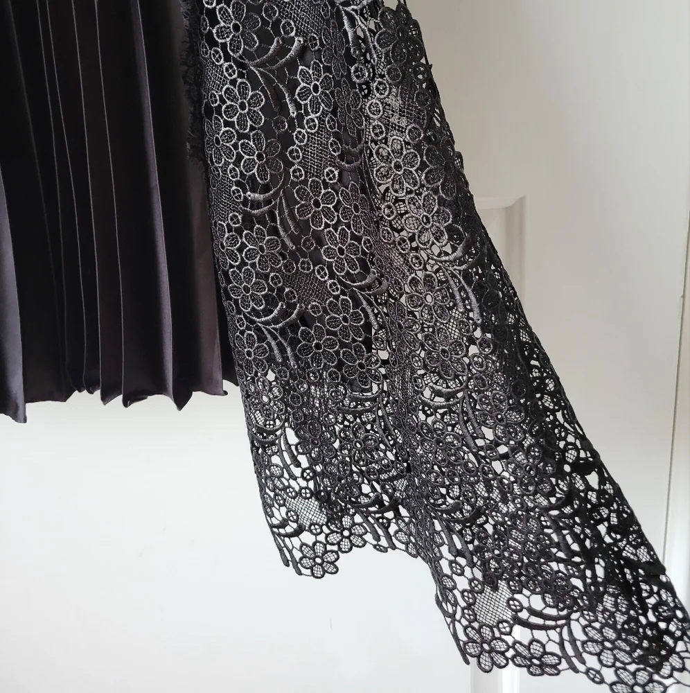 Karen Millen Formal Black Midi Dress Pleated Asymmetrical and Lace Detail 8 - Picture 3 of 8